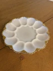 Vntg Anchor Hocking Fire King Milk Glass Plate Deviled Egg Dish 22K Gold Trim