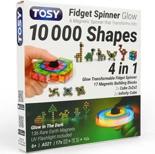 TOSY Magnet Fidget Spinner Glow - 16 Blocks, 3in1 Toy: Transformable B 