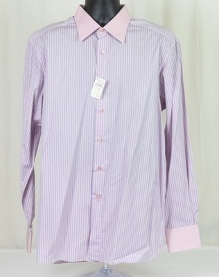 NWT $650 Stefano Ricci Pink Blue Striped Contrast Collar & Cuffs SHIRT 17 x 35