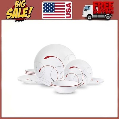 Corelle Splendor, White and Red Round 12-Piece Dinnerware Set
