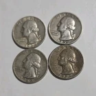 Washington Quarters 1956, 1960, 1964 Lot of 4 Circulated 90% Silver Coins