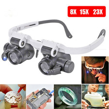 Headband Head Magnifier 8 Lens LED Light Jeweler Watch Loupe Magnifying Glasses