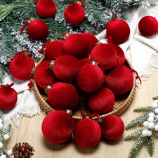 Burgundy Velvet Christmas Ornaments - 24 Pcs Shatterproof Hanging Decor
