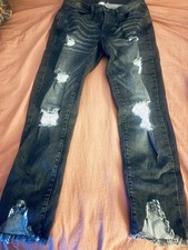 VENUS Distressed Black Stretch Frayed Hem 5-Pocket Denim Jeans Women