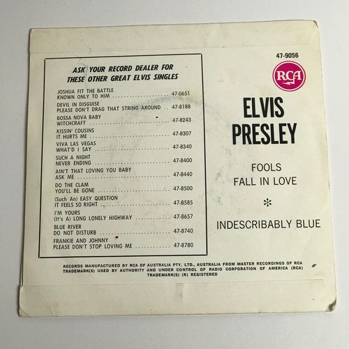 Elvis Sings - Fools Fall In Love - Indescribably Blue - 7" Single 1967 Record - Picture 2 of 5