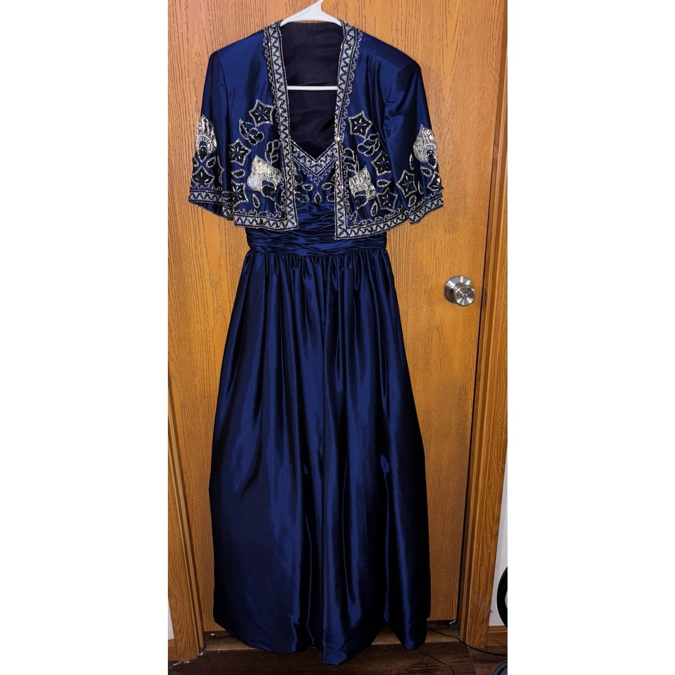 Vestido de baile vintage Victoria feito em Hong Kong com miçangas com jaqueta bolero (tamanho 6) - Imagem 4 de 4