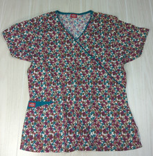 Dickies women's Small S floral scrub top purple red teal