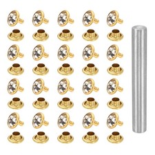 100Pcs, Crystal Rivet 9mm Rhinestone Stud with Installation Tool Gold White