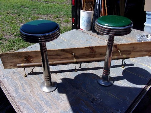 Vintage 2" OD Brass Bar Foot Rail 3 brass Brackets  Total Length 56-1/2 inches