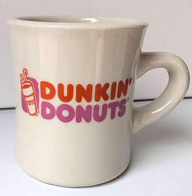 Dunkin Donuts Diner Style 9oz Mug White Orange Pink Logo Coffee Cup Vintage