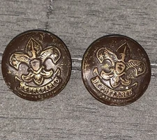 2- .59" PAT. 1911 BOY SCOUT UNIFORM BUTTONS BSA FIRST CLASS RANK BRASS