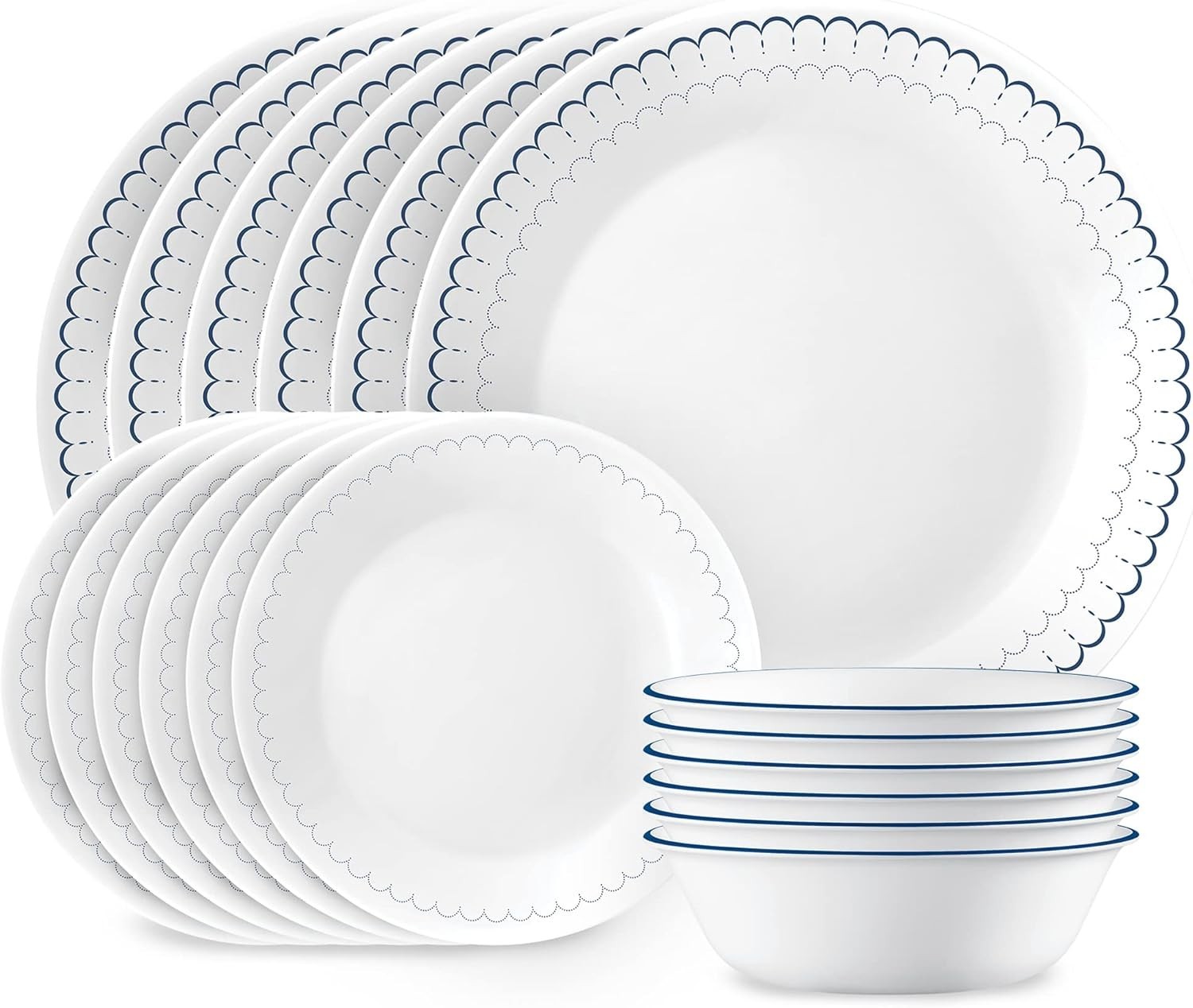 Corelle 18-Piece Dinnerware Set Service for 6, Lightweight Round Plates and Bowl