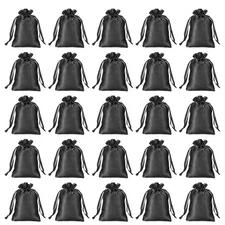 Satin Bags with Drawstring, 30 Pack 6x8 Inch Wedding Favor Bags, Black