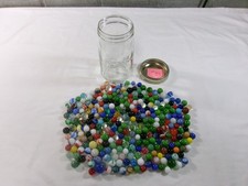 Lot 225 to 250 Vintage Old Marbles In a Quart Jar