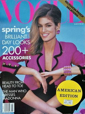 US VOGUE MARCH 1991 Cindy Crawford cover  great condition GIFT QUALITY 90s GLAM