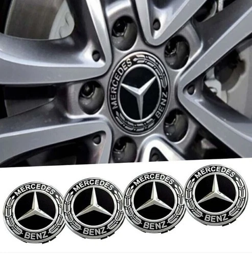 Fit For Mercedes-Benz 4Pack  Wheel Center Caps Emblem Black Rim Hub Cover Badge Foto 3 de 4