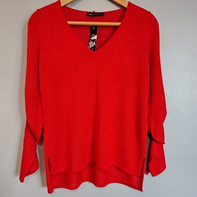 Marks and Spencer red fine knit ruched sleeve V-neck jumper nwt size 10  casual