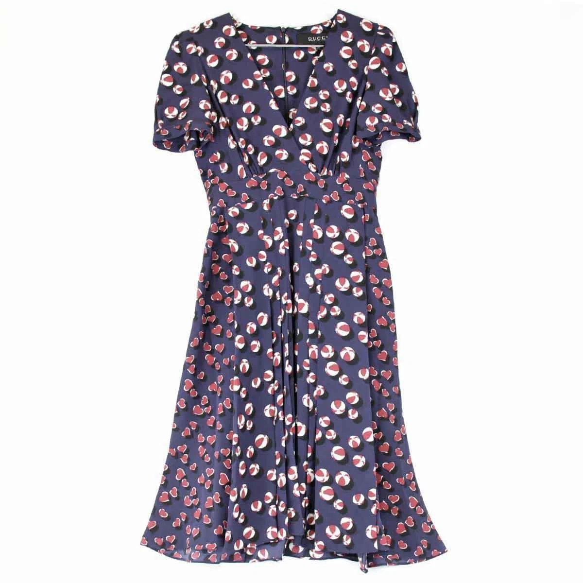 Robe Gucci occasion bal de plage imprimé coeur soie marine r10_0404