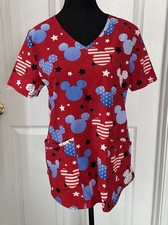 Disney Scrub Shirt SMALL American Mickey Mouse V-Neck Stretch USA NEW
