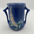 Roseville Blue Matte Floral Handled Ceramic Art Pottery Vase 42-4 Repaired