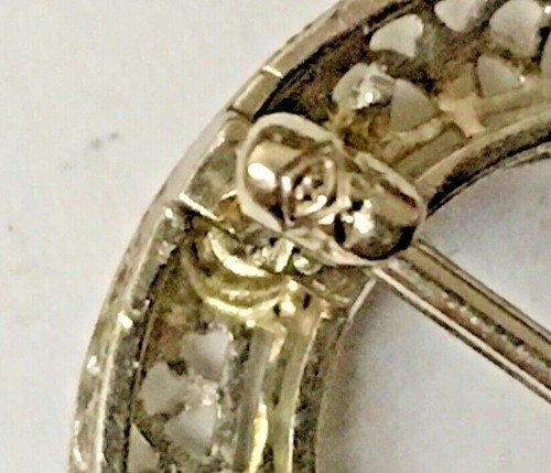 Vintage 14kt White Gold Pin with Diamond Accents - Picture 5 of 6