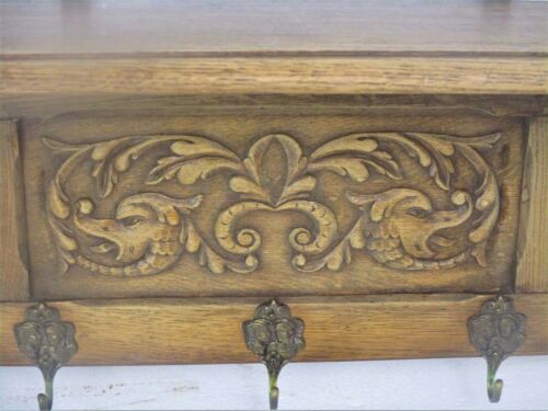 Gothic Hand Carved Wood Oak Coat Hat Rack Dragons Medieval Style Antique Gorgeou - Picture 3 of 9