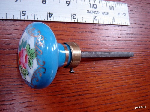 NOS Antik Porzellan BLAUE Türklinke ROHR Messingfuß [Nussbaum] ~ handbemalt Rose - Bild 9 von 9