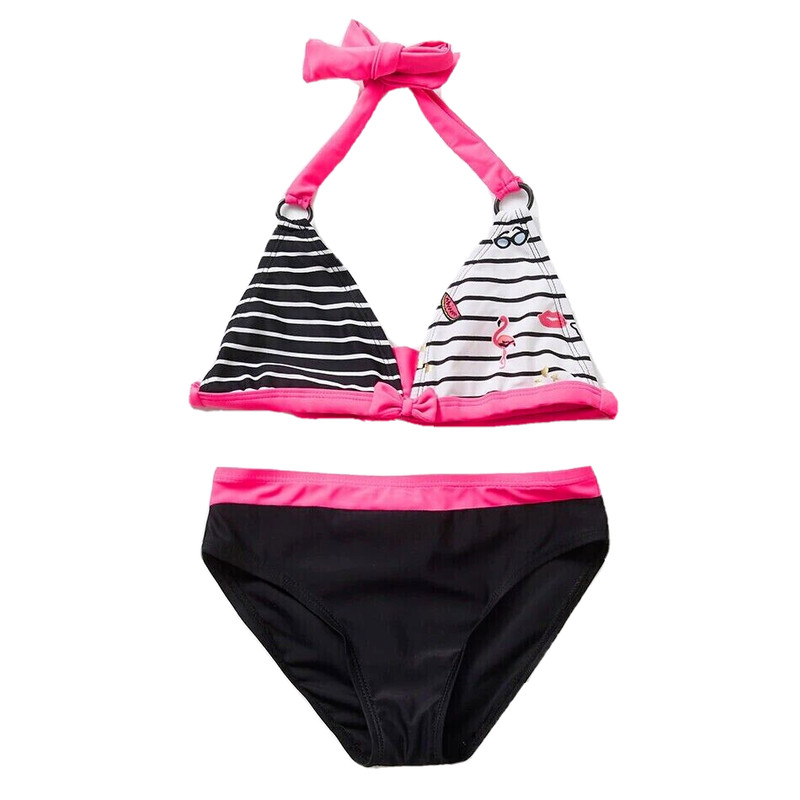 NWT GIRLS 12 BLACK & WHITE SUMMER THEME HALTER BIKINI