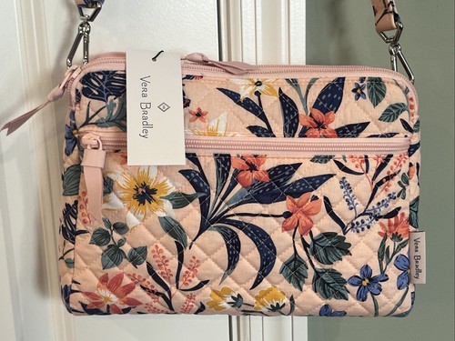 NEW Vera Bradley PARADISE CORAL Triple Compartment Crossbody Bag Purse - EXACT