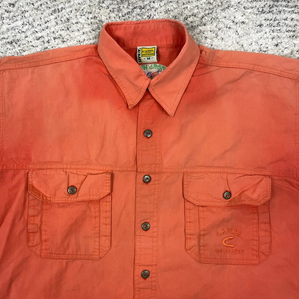 Camel Adventure Wear Shirt Mens Medium Short Sleeve Pockets Tropical World Faded - Image 3 of 4