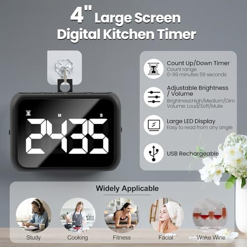 USB Rechargeable Loud Digital Kitchen Timer with Large LCD Display ...