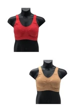 Rhonda Shear Padded Shoulder Strap Seamless Bra Suntan/Coral -Set of 2