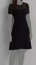 Ralph Lauren Women's Black Lace-Trim Georgette Cocktail Dress Size 6