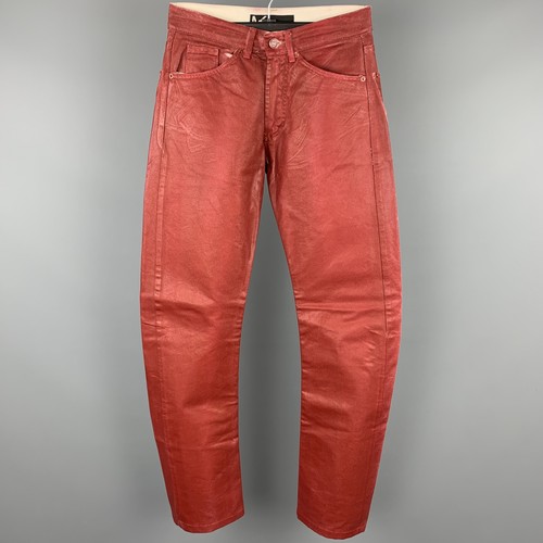IT 44 Red Coated Denim Zip Fly Jeans 