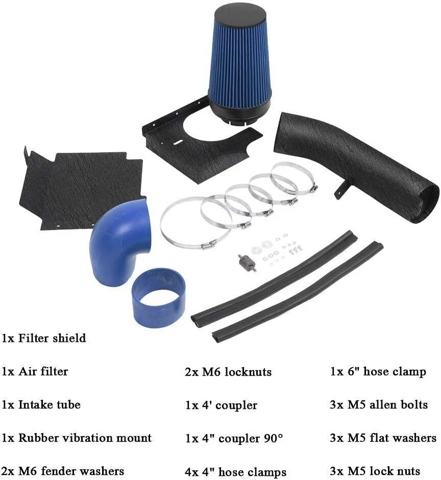 4" Black Cold Air Intake+Heat Shield Kit For 99-06 GMC/Chevy V8 4.8L/5.3L/6.0L Foto 2 de 4