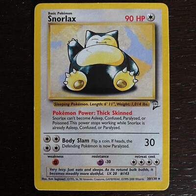 SNORLAX | Pokemon Card | Non-Holo Rare | 30/130 | Base Set 2 2000