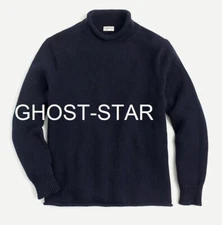 J.CREW sweater rollneck navy blue cotton chunky mock high fisherman's roll neck