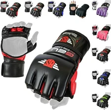 Auth. Rex Leather MMA Grappling Gloves Kick Boxing Punch UFC Gel Tech Muay Thai