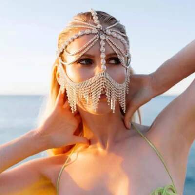 Claw Chain Rhinestone Mask Ball Tassel Set Diamond Halloween Headwear Face Mask