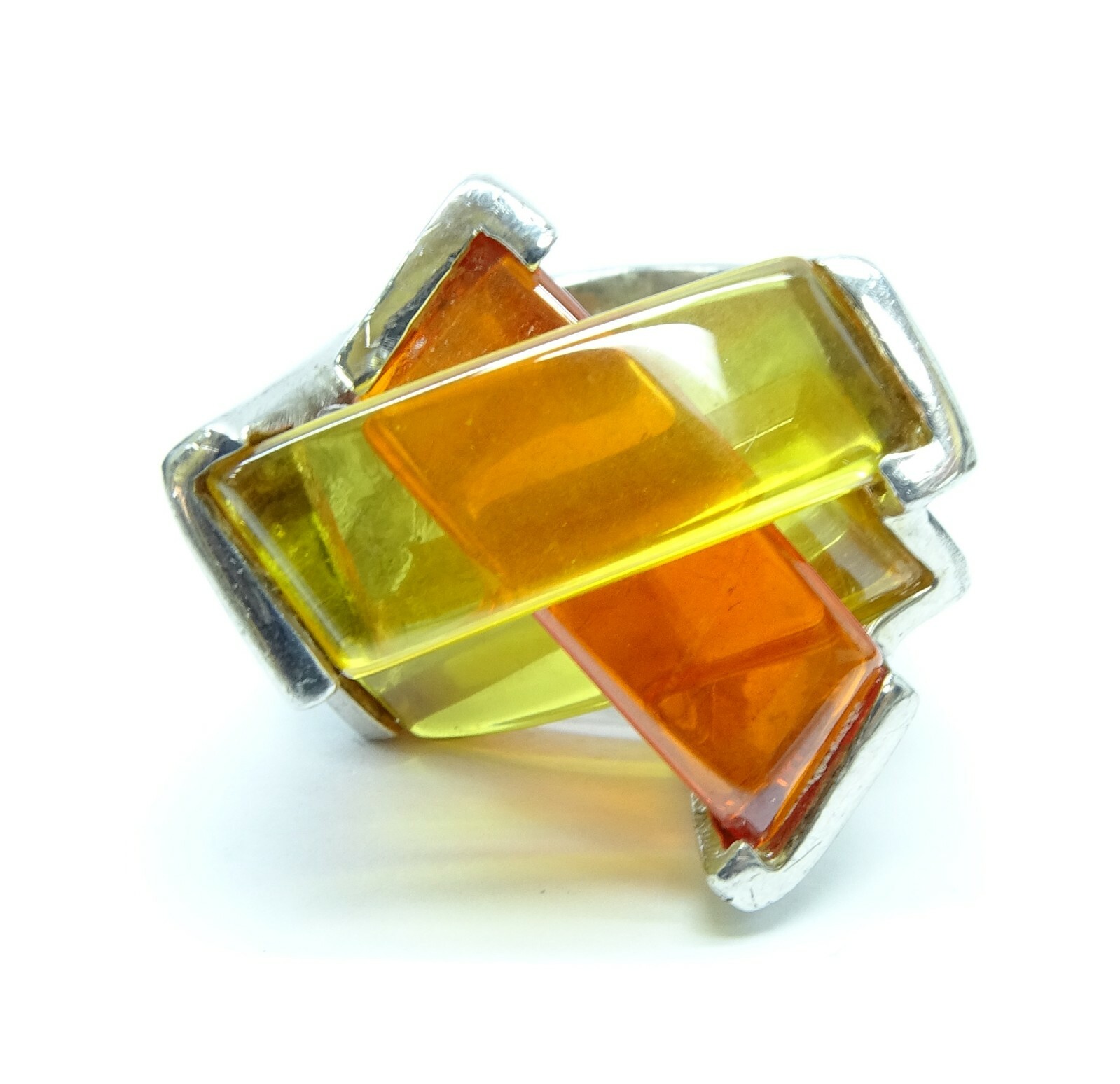 925 Sterling Silver Custom Jewelry Ring w/ Orange & Yellow Glass Stones