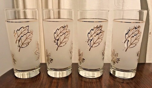 Juego de 4 vasos vintage de 16 oz patrón de hoja de oro esmerilado - Imagen 2 de 6
