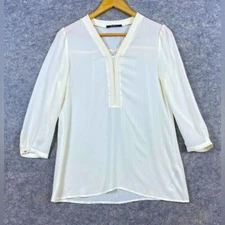 Esprit Blouse Sz 6 Ivory Cream Semi-sheer 3/4 Sleeves Vneck Career Professional