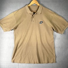 Tasmanian Devil Mens Golf Polo L/XL Tan Looney Toons Embroidered Casual Vintage