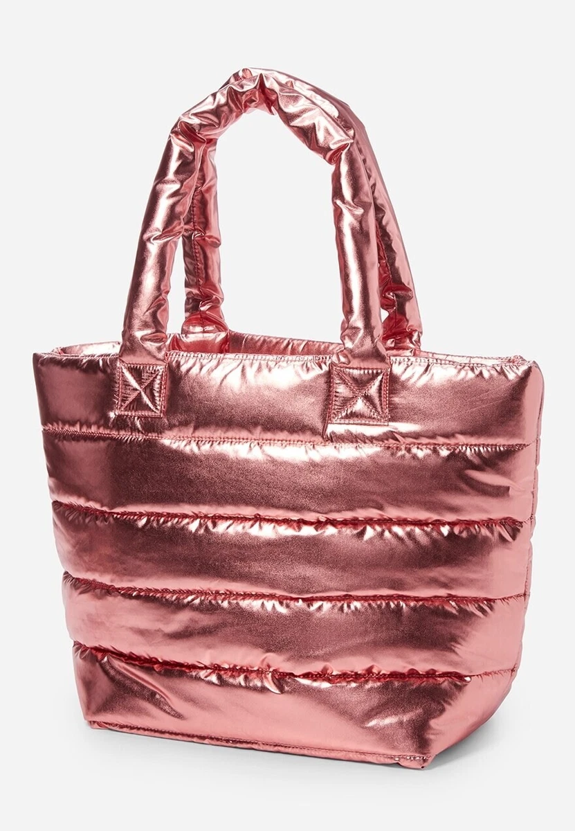 Women's Quilted Leather Weekender Travel Duffel Bag With Rose Gold