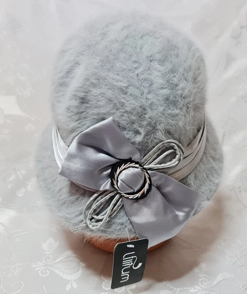 DE COLECCIÓN AUTÉNTICO ART DECO AZUL ANGORA MEZCLA SOMBRERO FEDORA CUBO MUJER:M Foto 3 de 4