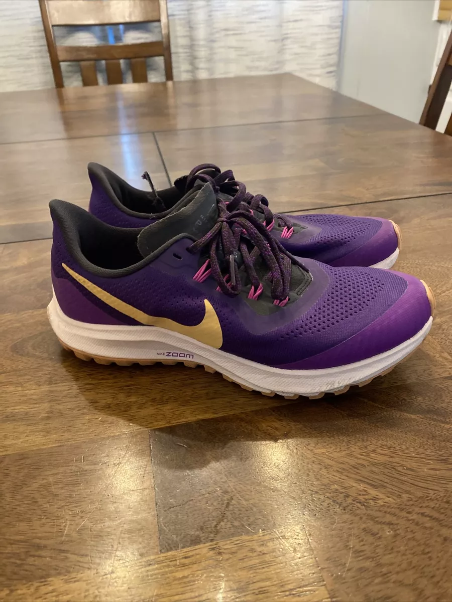 Purple and cheap gold running shoes