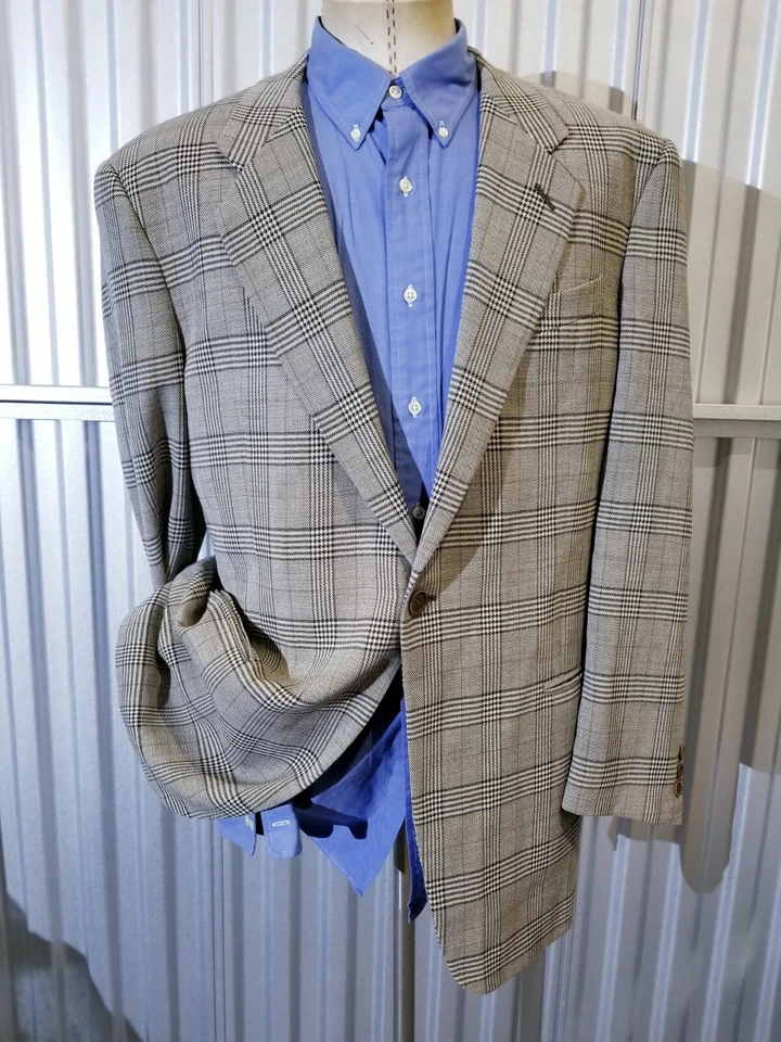 42L Armani COLLEZIONI Rosa Marrón Tejido Suelto Cuadros SAKS Tweed Abrigo Deportivo Chaqueta Foto 2 de 4