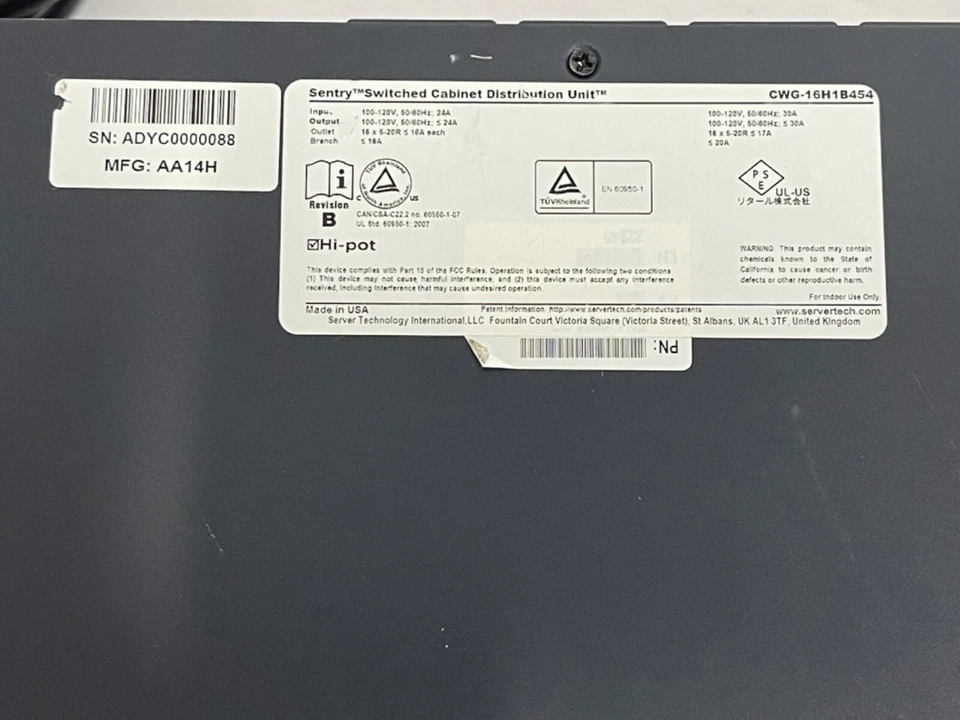 Lot of 2 Servertech Switched:1 x CWG-16H1B454 MASTER & 1 x 16H1B454/TH Expansion - Image 4 of 4