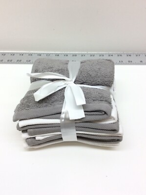 OCM 6 Piece 100% Cotton Washcloth Set in Gray & White