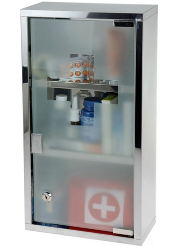 Armario médico con puerta de cristal y cruz de primeros auxilios, acero inoxidable - Imagen 2 de 2